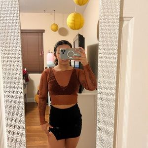 Brown Glitter Mesh Top